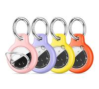4 Pack IPX8 Waterproof Airtag Holder for Apple AirTags with Air Tag Keychain,Silicone GPS Cover+TPU Clear Waterproof Cover Air-Tag Item Finders Case for Pets,Kids,Luggages-Pink/Purple/Yellow/Orange