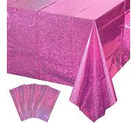 4 Pack Iridescence Plastic Tablecloths Shiny Disposable Laser Rectangle Table Covers Holographic Foil Tablecloth Iridescent Party Decoration Birthday Bridal Wedding Christmas 54" x 108" (Pink)