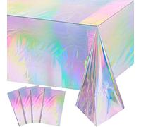 4 Pack Iridescence Plastic Tablecloths Shiny Disposable Laser Rectangle Table Covers Holographic Foil Tablecloth Iridescent Party Decoration Birthday Bridal Wedding Christmas 54" x 108"(Laser)