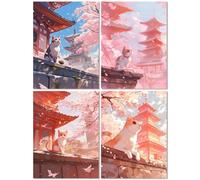 4 Pack Japan Diamond Painting Kits for Adults, Diamond Art for Kids Cat, DIY Full Drill Cross Stitch Embroidery Arts and Crafts for Adults, Gem Art Picture Kits for Home Wall Decor 23x27inch Z-403T
