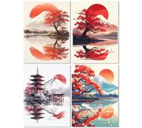 4 Pack Japan Diamond Painting Kits for Adults, Diamond Art for Kids Sunset, DIY Full Drill Cross Stitch Embroidery Arts and Crafts for Adults, Gem Art Picture Kits for Home Wall Decor 27x35inch Z-351T
