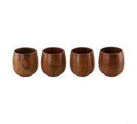 4 Pack Jujube Wood Tea Cups, Natural Grain Wooden Sake Cups for Coffee & Wine, Handcrafted Round Rim Drinkware Set for Home Kitchen Dining