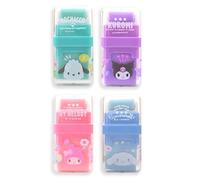 4 Pack Kawaii Cartoon Creative Roller Erasers - Roller Eraser with Roller Cleaner, Clean Up Eraser with Cover and Roller, Dual-Sided for Error Correction & Debris Collection