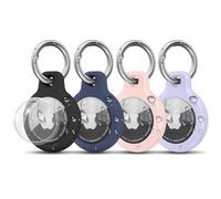 [4-PACK] Keyring for Airtag Holder TPU Case, Ultra-Slim Waterproof Protective Airtags Case Tracker Cover Key Ring Compatible with Apple New Airtag Dog Collar (4-PACK 01)