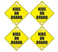 4 Pack Kids on Board Sticker, Child on Board Car Sign,Accessories for Kids - Double Suction Cup Baby Safety Warning Decal (Durable PP Material)，for Car Window Cling Reusable Durable Decal