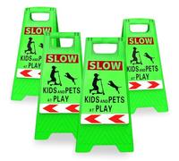 4 Pack Kids Playing Sign for Street, Children at Play Safety Sign with Reflective Tapes,Caution Slow Down for Street,Kids and Pets at Play Warning Sign (4Pack Green)