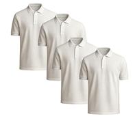 4-Pack Kids School Polo Shirts - Unisex Boys & Girls Short Sleeve 100% Cotton Polo T-Shirts - Soft, Breathable Uniform Tops for PE, Sports & Daily Schoolwear White