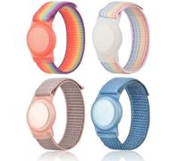 4 Pack Kids Wristband Compatible with Apple AirTag, Protective Case for Air Tag GPS Tracker Holder with Nylon Bracelet, Adjustable Anti Lost Watch Band for Toddler Child Elder (Rainbow & Blue & Pink)