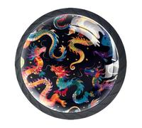 4 Pack Kitchen Cabinet Knobs Dragon Pattern Drawer Knobs Dresser Knobs Drawer Pulls Black Cabinet Hardware for Dresser Drawers Closet Round Drawer Handles