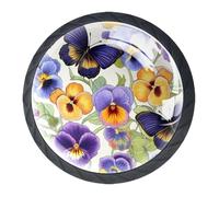 4 Pack Kitchen Cabinet Knobs Pansies Butterflies Drawer Knobs Dresser Knobs Drawer Pulls Black Cabinet Hardware for Dresser Drawers Closet Drawer Handles