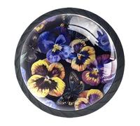 4 Pack Kitchen Cabinet Knobs Pansies Butterflies Drawer Knobs Dresser Knobs Drawer Pulls Black Cabinet Hardware for Dresser Drawers Closet Round Drawer Handles