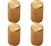 4 Pack | Knurled Cylindrical Cupboard Door Knob - 18mm Dia - Satin Brass Cabinet Handle | Small Cupboard Door Knob - Wardrobe Cabinet Pull Handle - Suitable for Lightweight Internal Doors