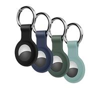 4 Pack KOKOKA Protective Case Compatible with Airtag, Airtag Case Cover Tracker Holder Keyring Silicone Case with Keychain for Keys Bags Luggage Dog Cat Collar, Black Dark Blue Dark Green Cloud Grey