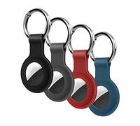 4 Pack KOKOKA Protective Case Compatible with Airtag, Airtag Case Cover Tracker Keyring Silicone Case with Keychain for Keys Bags Luggage Dog Cat Pet Collar, Black Dark Grey Burgundy Midnight Blue