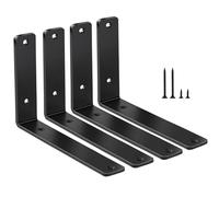 4 Pack - L 6" x H 4" x W1.5"(150x100x38mm), 5mm Thick Black L Shelf Bracket, Iron Shelf Brackets, Metal Shelf Bracket, Industrial Shelf Bracket, Modern Shelf Bracket, Shelf Supports