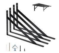 4 Pack L16 x H 10" Heavy Duty Shelf Brackets with Screws Wall Shelves Brackets with 90 Degree Triangle, Black Metal Shelf Brackets, Shelves L Brackets(400x250mm)