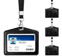 4-Pack Lanyard ID Card Holder - Single-Sided Transparent Badge Holder, Waterproof and Durable, with Lanyard for Employee Work ID/School Card/Transit Card/Event Badge, Universal Card Sleeve (Black)