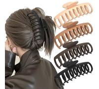 4 Pack Large Claw Clips for Thick Hair, 4.3 Inch Hair Clip For Thin Hair, Big Hair Clips For Girls and Women, Matte Claw Clips Non-slip with Comb Teeth Strong Hold, Neutral Hair Clips
