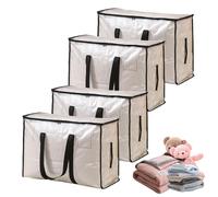 4 Pack Large Clothes Storage Boxes with Lids, Backpack Straps, Zippers & Handles, Transparent Water-Resistant Storage Bags Large Capacity Storage Bags Storage Organiser for Moving House, Under Bed, La