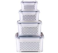 4 Pack Large Fridge Food Storage Container Set with Lids with Strainer, Fruit Vegetable Storage Containers Keep Fruits, Vegetables, Berry, Meat Fresh longer , BPA-Free Plastic Produce Keepers