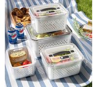 4 Pack Large Fruit Storage Containers for Fridge with vent holes and handle,Airtight Food Storage Containers Keep Fruits, Vegetables, Berry, Fresh longer,BPA-free Fridge Storage Container with Lid