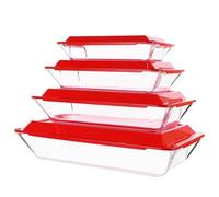 4 Pack Large Glass Baking Dishes with Lids, Rectangular Lasagne Dishes Bulk for Oven, Deep Casserole Dish Set with Handle for Roasting & Meal Prep (1L + 1.5L + 2.5L + 3.8L)