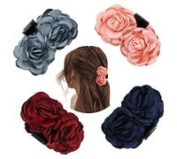 4 Pack Large Pink Red Navy 2 Rose Flower Butterfly Octopus Plastic Hair Claw Floral Bow Clips Jaw Barrettes Hairgrips Clamps Twist Bun Hair Holder Accessories for Women Girl