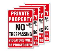 4 Pack Large Private Property No Trespassing Signs, Aluminum No Trespassing Video Surveillance Sign, No Trespassing Signs-Weatherproof and Highly Visible for Property Protection (10x14 inches)