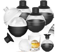 4 Pack Large Silicone Ice Ball Moulds with Funnel Lid, Round Shape Easy Release Durable Ice Cube Trays, Food Grade BPA Free Reusable Ice Maker for Whiskey Rocks, Wine, Cocktails, Coffee & Drinks