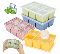 4 Pack Large Silicone Ice Cube Trays for Whiskey, Easy Release 2 inch Cube Ice Trays for Cocktail Whisky, Stackable Ice Cube Trays for Freezer with Leak Proof Removable Lid,6 Square Each