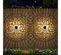 4 Pack Large Solar Fence Lights Metal Solar Powered Outdoor Wall Deck Step Lights Tree Theme Waterproof Fence Light for Garden Post Patio Backyard Yard Decor, Gardening Gifts for Women Mom Grandma