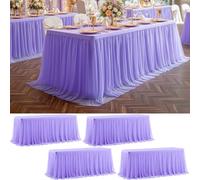 4 Pack Lavender Tulle Tablecloths with Skirt for 6 Foot Rectangle Tables Party Ruffle Tutu Tablecloth 6FT Stretch Fitted Table Cover for Wedding Reception Birthday Baby Shower Celebration Banquet