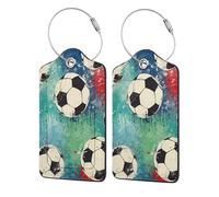 4 Pack Leather Luggage Tags for Suitcases Vintage Soccer Sport Print Privacy Cover Id Label Leather Address Card Travel Bag