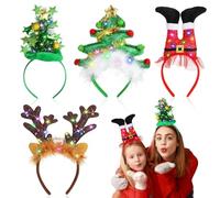 4 Pack LED Christmas Headbands for Adults Kids,Light up Christmas Elf Headband and Christmas Trees Christmas Head Boppers,Hair Accessories for Christmas Supplies and Holiday Parties Favors