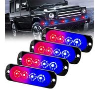 4-Pack LED Emergency Strobe Warning Light,4 LED Car Vehicle Warning Emergency Flashing Flush Mount Led Light Bar Strobe Light Bar 12V-24V (Blue/Red)