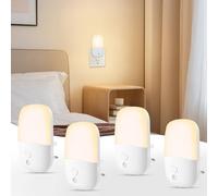 4 Pack LED Night Light Plug in Wall with Retractable Plug, 0.5W Dimmable Night Light with Dusk to Dawn Lights Sensor 2700K Warm White Kid Night Lights for Bedroom Hallway Stairs Kitchen