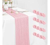 4 Pack Light Pink Cheesecloth Table Runner 21 x 120 Inch Rustic Gauze Fabric Table Runner Romantic Long Cheesecloth Table Runner For Weddings, Festivals, Anniversarie, Dinner, Outdoor Parties