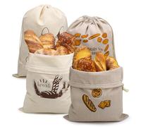 4 Pack Linen Bread Bags for Homemade Breads, 2 Sizes Reusable Food Storage Bags to Keep Breads Fresh, Cotton Bread Storage Bags with Drawstring
