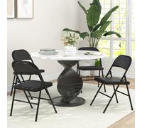 HOMCOM 4 Pack Linen-Look Padded Folding Chairs with Cushioned Seat Black - Black