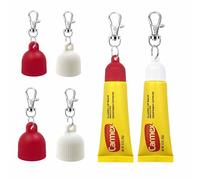 【4-Pack】Lip Balm Cap Holder with Keychain, Portable Replacement Cover Compatible with Carmex Classic Lip Balm 0.35 oz, Leak-Proof Design, Never Lose Your Lip Gloss Again