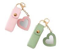 4 Pack Lip Oil Keychain - Mirror and Oil 2-in-1, Mini Lipstick Case with Keychain & Heart Pendant, Chapstick Holder, Pu Leather Potable Holder, for Storage Lipstick (2Pcs-3)