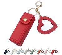 4 Pack Lip Oil Keychain, Mirror & Lip Oil Case 2-in-1, Mini Lipstick Case with Keychain & Heart Pendant, Pu Leather Potable Holder, for Storage Lipstick (Red,1 Pcs)