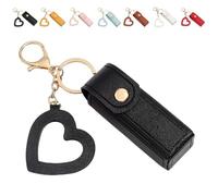 4 Pack Lip Oil Keychain - Mirror & Oil 2-in-1, Pu Leather Potable Lip Gloss Holder, Mini Lipstick Case with Keychain & Heart Pendant, Chapstick Holder, for Car/Travel Storage (Black,1Pc)