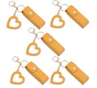 4 Pack Lip Oil Keychain - Mirror & Oil 2-in-1, Pu Leather Potable Lip Gloss Holder, Mini Lipstick Case with Keychain & Heart Pendant, Chapstick Holder, for Car/Travel Storage (Yellow,5Pcs)