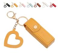4 Pack Lip Oil Keychain - Mirror & Oil 2-in-1, Pu Leather Potable Lip Gloss Holder, Mini Lipstick Case with Keychain & Heart Pendant, Chapstick Holder, for Car/Travel Storage (Yellow,1Pc)