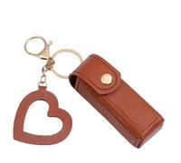 4 Pack Lip Oil Keychain - Mirror & Oil 2-in-1, Pu Leather Potable Lip Gloss Holder, Mini Lipstick Case with Keychain & Heart Pendant, Chapstick Holder, for Car/Travel Storage (Brown,1Pc)