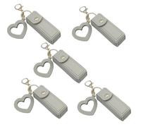 4 Pack Lip Oil Keychain - Mirror & Oil 2-in-1, Pu Leather Potable Lip Gloss Holder, Mini Lipstick Case with Keychain & Heart Pendant, Chapstick Holder, for Car/Travel Storage (Grey,5Pcs)