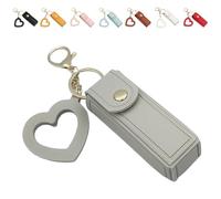 4 Pack Lip Oil Keychain - Mirror & Oil 2-in-1, Pu Leather Potable Lip Gloss Holder, Mini Lipstick Case with Keychain & Heart Pendant, Chapstick Holder, for Car/Travel Storage (Grey,1Pc)