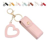 4 Pack Lip Oil Keychain - Mirror & Oil 2-in-1, Pu Leather Potable Lip Gloss Holder, Mini Lipstick Case with Keychain & Heart Pendant, Chapstick Holder, for Car/Travel Storage (Pink,1Pc)