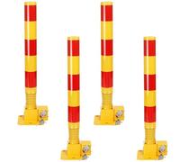 4 Pack Lockable Folding Parking Bollards - Heavy Duty Driveway Security Posts with Reflective Strips for Collision Prevention & Property Safety in Parking Lots and Garages